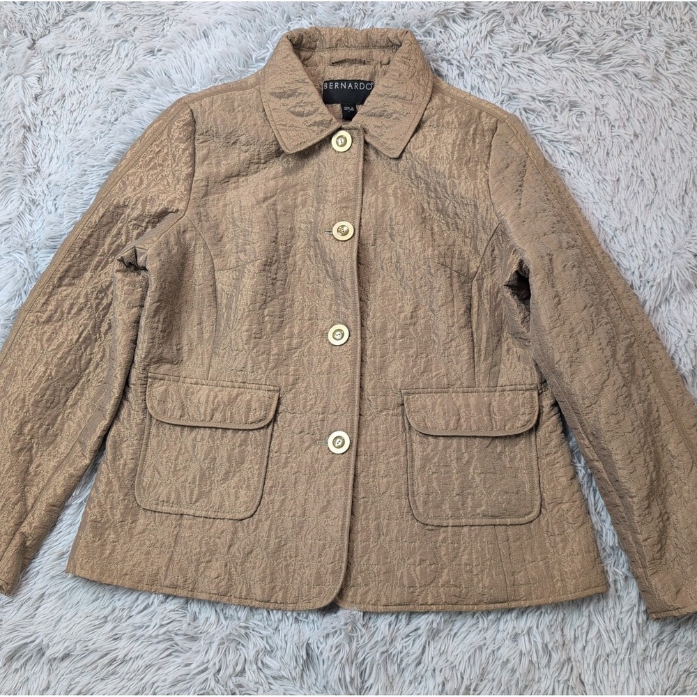 Bernardo Jacket Womens L Green Coat Button Up Soft Preppy Comfy Lightweight
